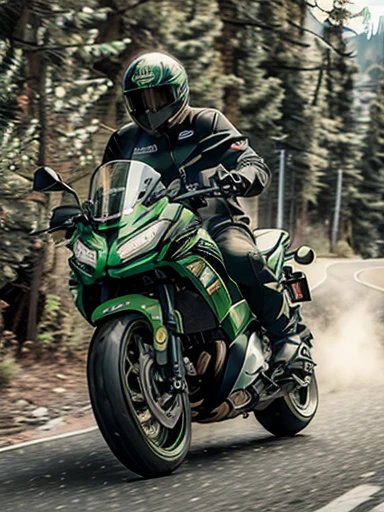 (riding kawasaki motorcycle:1.3),long exposure:1.8