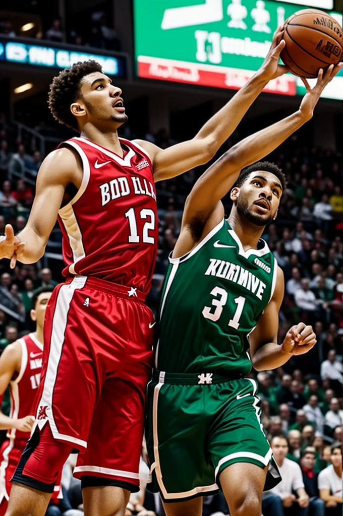 Hello, I want a red basketball uniform., White and green.