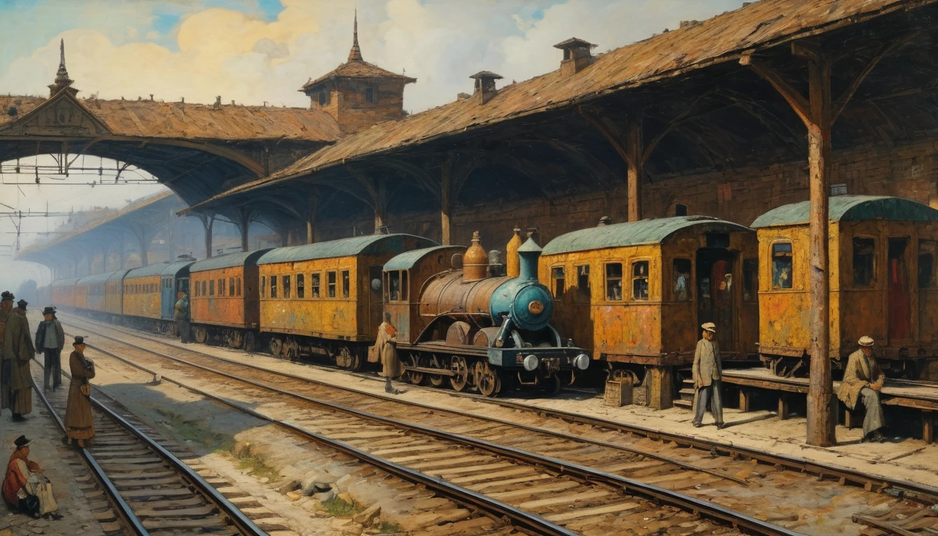 Train Station by Mordecai Ardon, best quality, masterpiece, Representative work, official art, Professional, Ultra intricate detailed, 8k