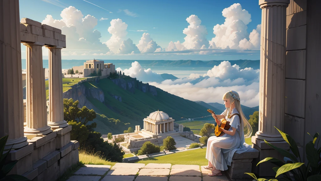 最high quality、high quality、Young Greek God々、Sanctuary Grasslands、Long dress、Full of light、Mysterious、Little angels are playing instruments all around、Greek temple in the clouds、You can see the sea of clouds