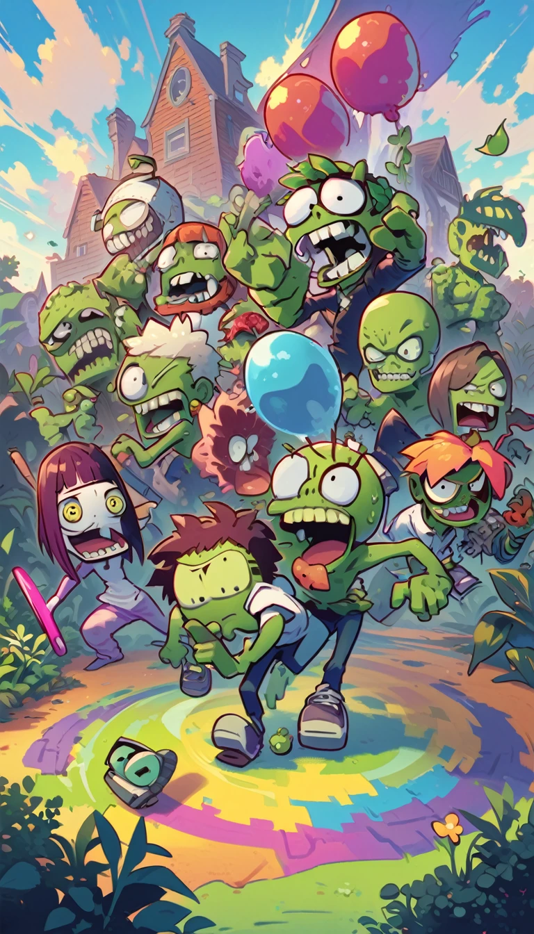 Plants vs. Zombies,Pea Popper,Bright and colorful,High Saturation,CG Art, Makoto Shinkai's photo, pure, Concept Art, Lofi Art style,Shinkai Makoto animation art style, Lofi Art, Beautiful anime scene, Anime Landscape, Detailed scenery, Makoto Shinkai's style, Makoto Shinkai's style, Enhance Details