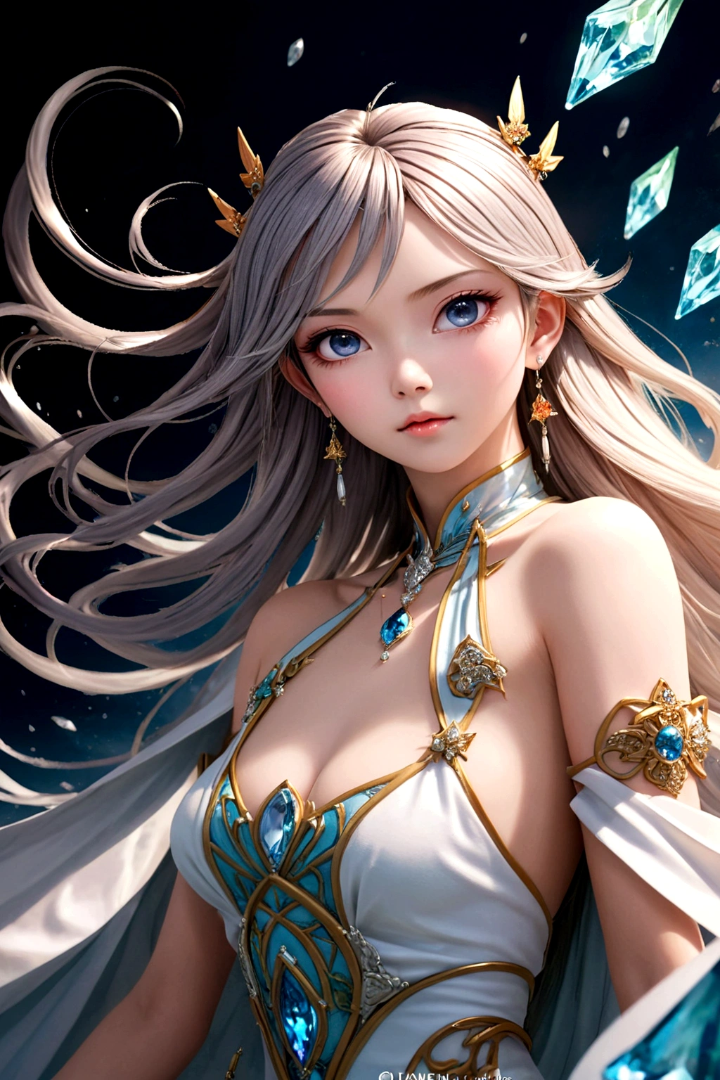 Close-up of a woman in a red dress and gold jewelry，Royal Sister，Superb beauty，a queen，Beautiful and elegant queen, portrait of a queen,  Xianxia, a beautiful fantasy empress, xianxia fantasy, Beautiful young wind spirit, inspired by Li Mei-shu, ((a beautiful fantasy empress)), xianxia hero, 3 d anime realistic, full-body xianxia, Smooth anime CG art