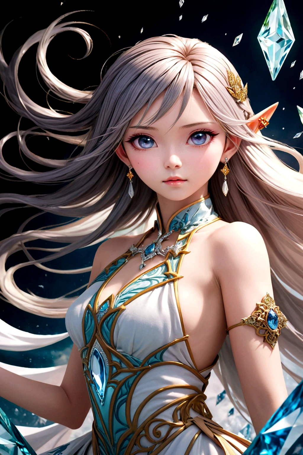 Close-up of a woman in a red dress and gold jewelry，Royal Sister，Superb beauty，a queen，Beautiful and elegant queen, portrait of a queen,  Xianxia, a beautiful fantasy empress, xianxia fantasy, Beautiful young wind spirit, inspired by Li Mei-shu, ((a beautiful fantasy empress)), xianxia hero, 3 d anime realistic, full-body xianxia, Smooth anime CG art