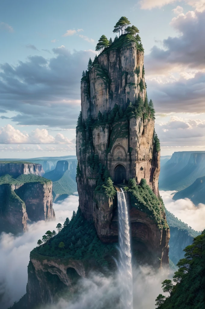 A breathtaking view of a towering cliff overlooking a majestic waterfall, adorned with several arch-shaped stones at the top, captured in a stunning matte painting with an incredible 8K resolution. This vertical wallpaper masterpiece transports you into a world of wonder and awe, where nature's grandeur is beautifully depicted in every brushstroke. Lose yourself in the intricate details of this realistic fantasy rendering, a digital painting meticulously crafted with the highest resolution possible - 8K. The level of detail and depth in this artwork is simply unparalleled, showcasing the skill and talent of the artist, Jessica Rossier. Immerse yourself in the beauty of this 4K rendered matte paint, as every element comes to life with unparalleled realism. Step into a three-dimensional realm where the