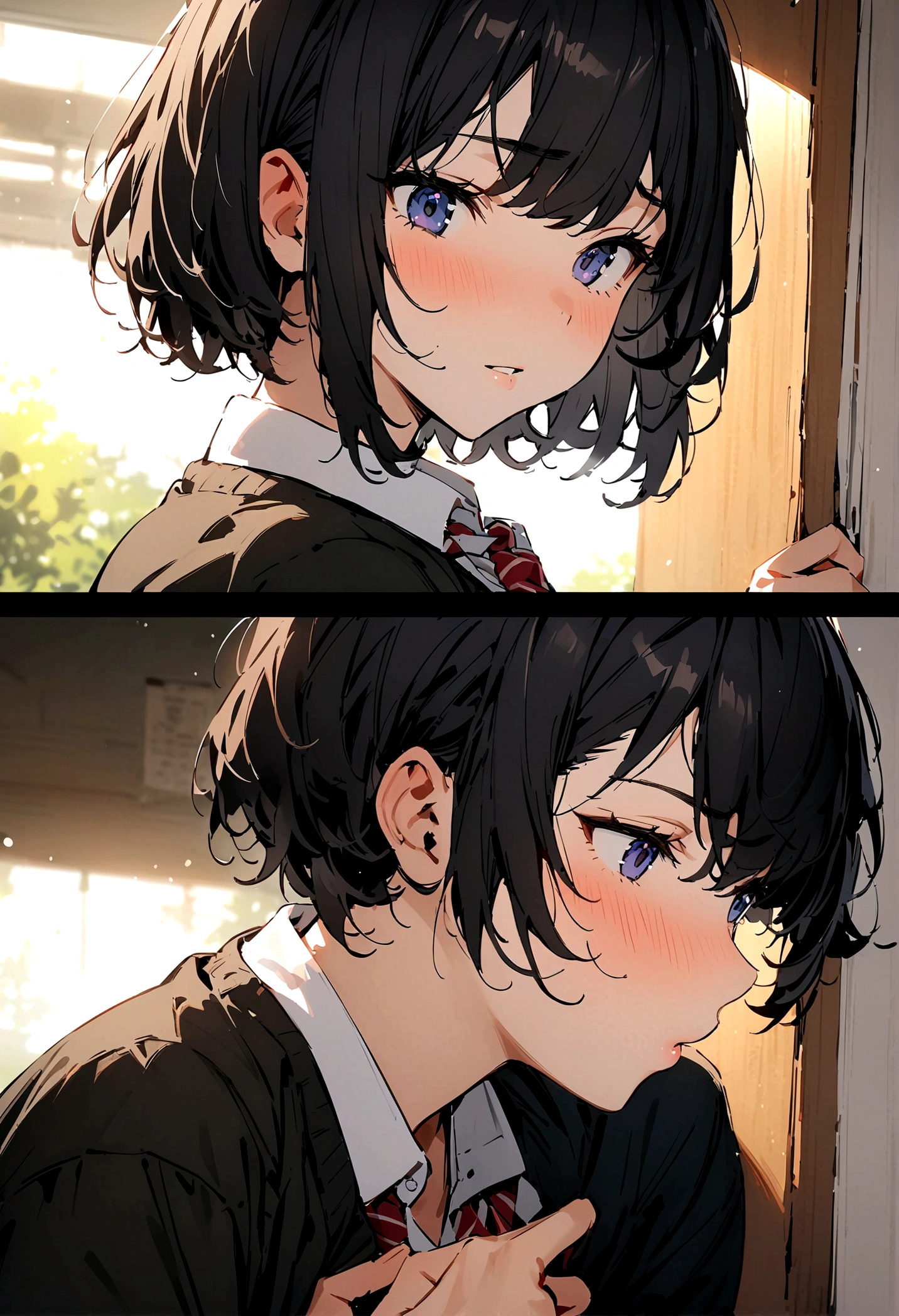 Highest quality,masterpiece,high school student,Black Hair,Showing my pussy to my male friend,Short Hair,pubic hair,Black hair color