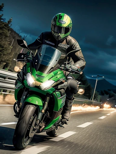 (riding kawasaki motorcycle:1.3),long exposure:1.8,motion blur:1.8