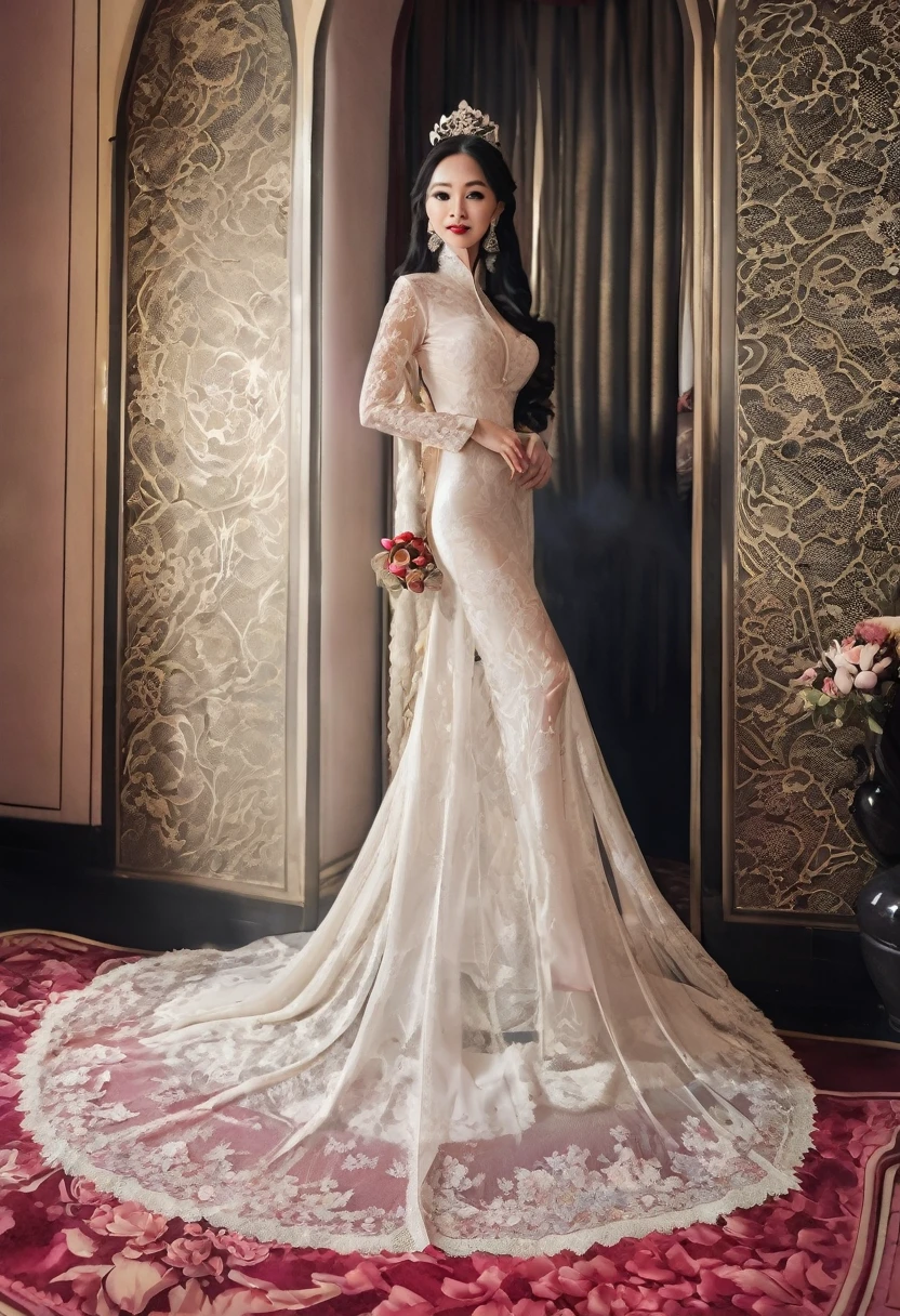 British Royal Prostitute、Obscene Ao Dai made of lace、pose、8th life、Real Photo