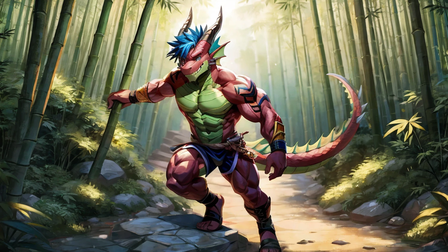 Dragon Boy、Muscular、Training in the bamboo forest