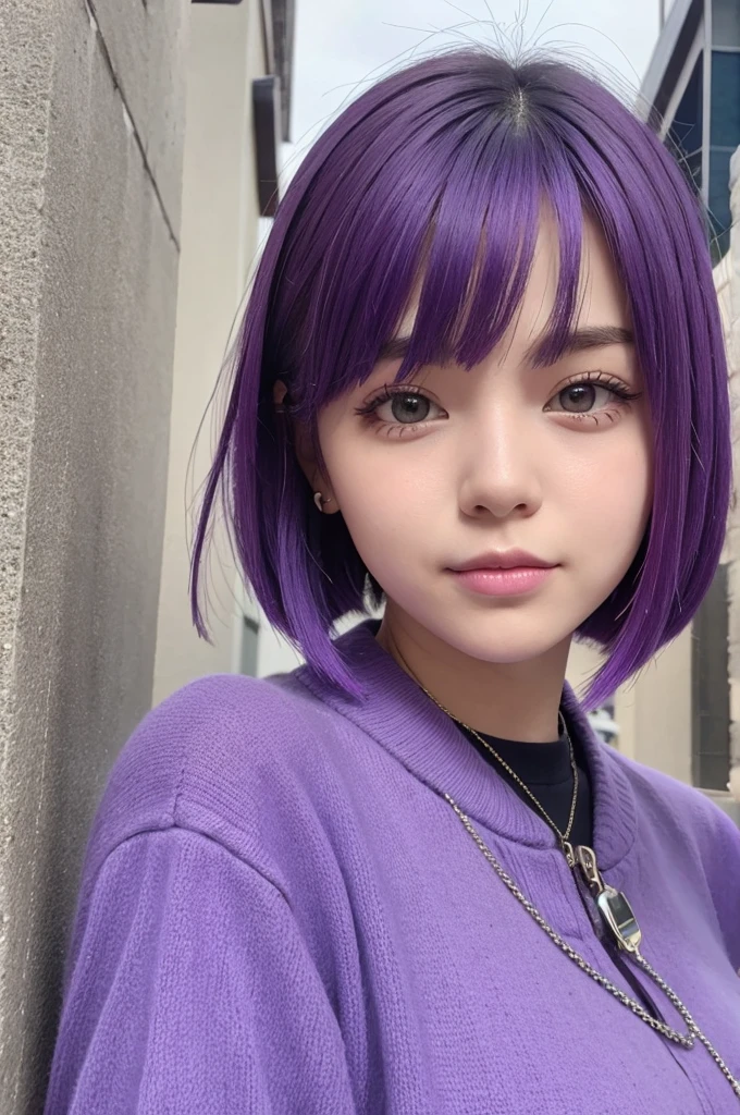 Purple hair bob piercing girl