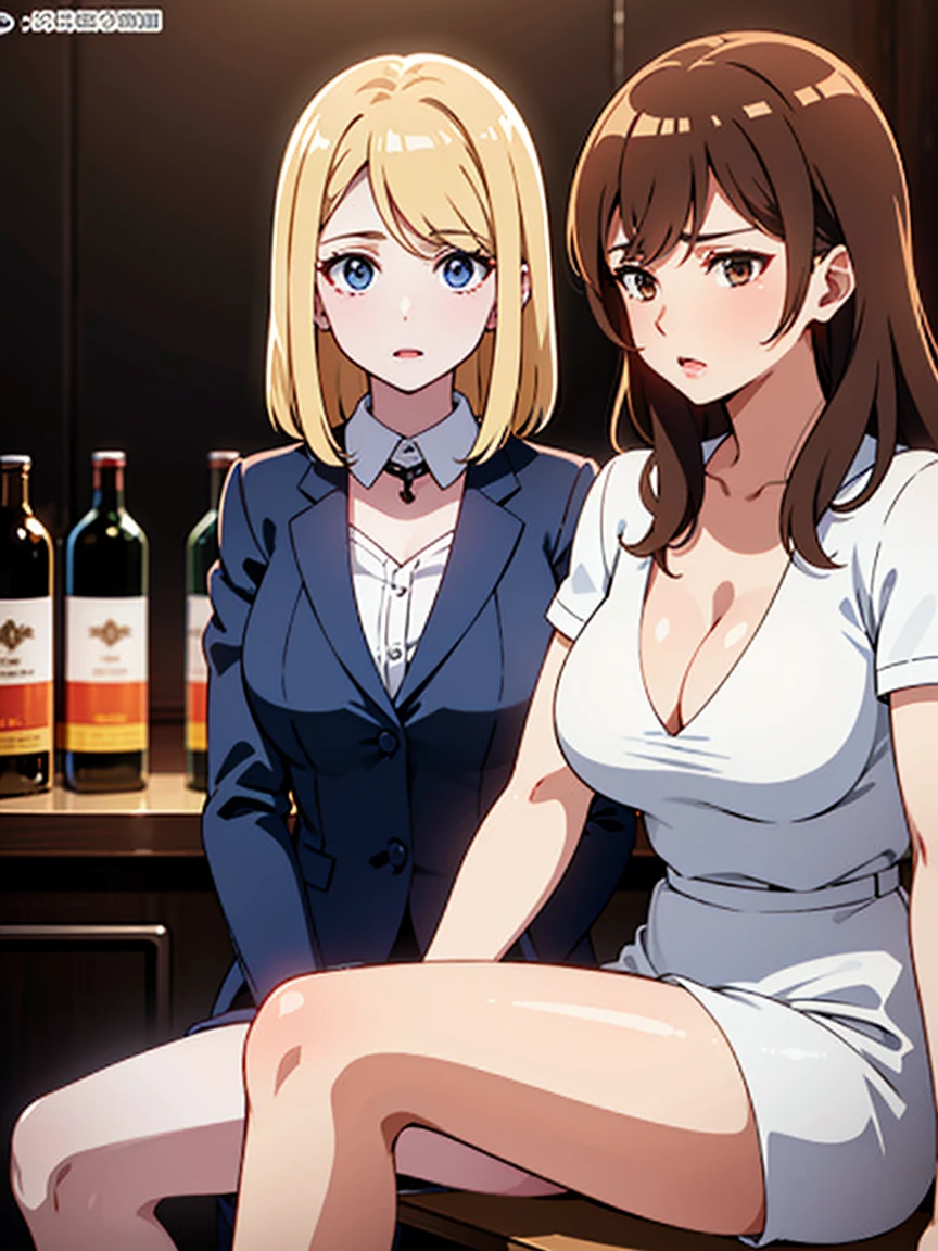 A mom，European 40 year old milfs  with blonde and brown hair, best quality:1.4), (Ultra-high resolution:1.2), (8K, RAW 照，flat chest。Small Breasts,business attire