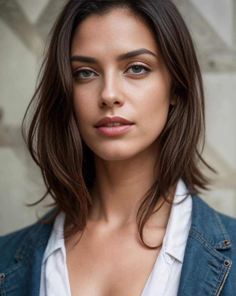 Photo d&#39;une belle fille vêtue d&#39;une tenue de designer comme schiapparelli, cheveux mi long ondulé chatain clair, les yeux vert, visage carré, mannequin, défile sur un podium, hyper détaillé, regarder le spectateur, corps de sablier, athlétique, voluptueux, Ambiance luxueuse, Photographier, Séance photo, éclairage éthéré, Capturé par l&#39;appareil photo Panavision Panaflex Platinum avec objectif sphérique Panavision Primo Primes 50 mm T1.9