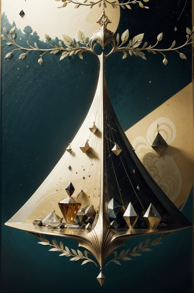 Nordic tree-shaped solitaire，Flat style， abstract artistic，Graphic design，symmetry, Math, Renaissance, Oil painting, 2D canvas, highly detailed, complex, Classic paint, Black monochrome, crystals, opulent, lap, gothic ornament, Graphic design
