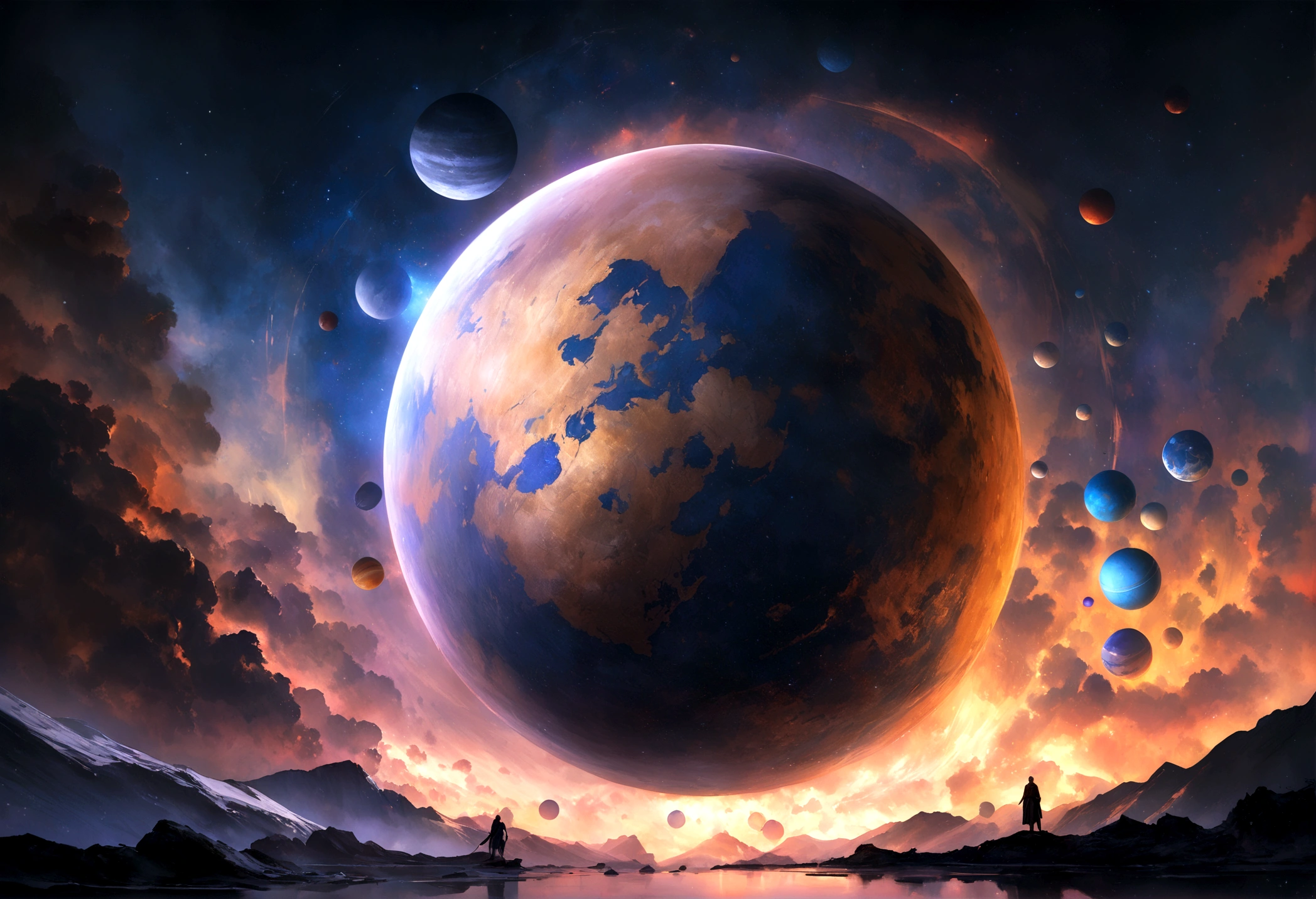 solar system,,Highest quality, 8K, High resolution, masterpiece:1.2, Very detailed, Realistic:1.37, High resolution, 超High resolution, Ultra-fine painting, Very detailed, Professional, Vibrant colors