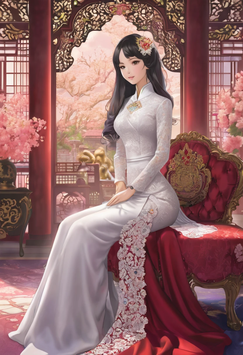 British Royal Prostitute、Obscene Ao Dai made of lace、pose、8th life、Anime Photo