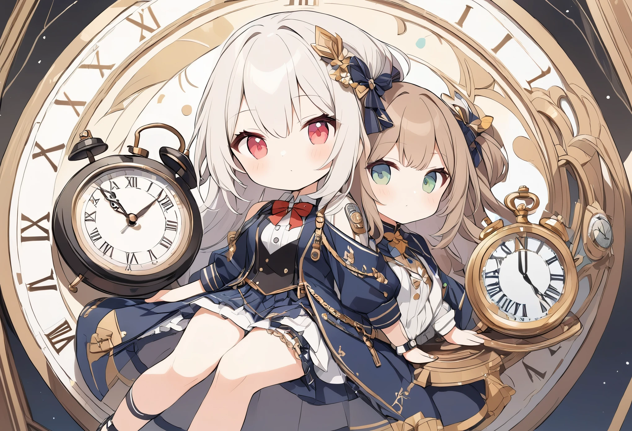 (Ultra high detail:1.2),(Highest quality:1.2),(number々Awards for:1.4),(Very absurd:1.4),(Girl in the watch:1.3),Various clock backgrounds,Fantasy World、Hair color is random、Hairstyle is random、Cute picture,One Girl