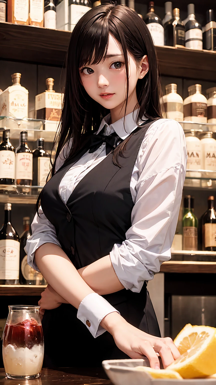 Highest quality、4K quality、Man to attack、Bartender Woman、A man hugs a woman's breastan puts his hand on woman'between legs、thin、Small face、20-year-old、