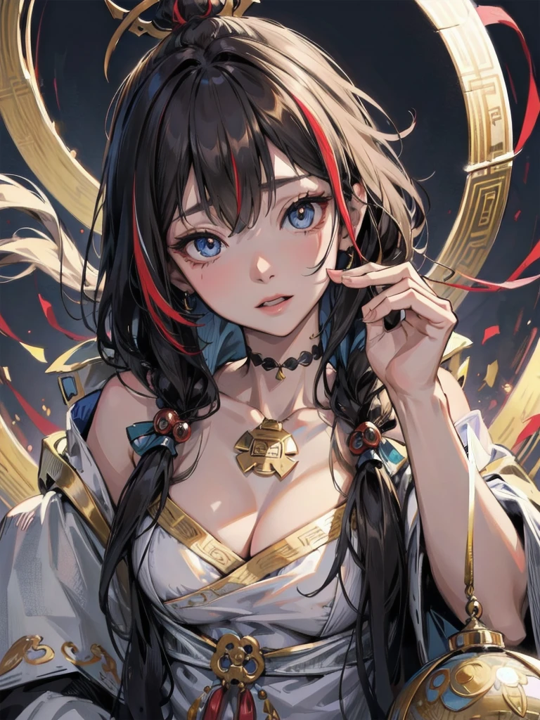 hwah jah,(streaked hair:1.2),jiangshi,, best quality , masterpiece, illustration, an extremely delicate and beautiful, extremely detailed ,CG,unity,8k wallpaper, Amazing, finely detail, masterpiece, best quality,official art,extremely detailed CG unity 8k wallpaper,absurdres, incredibly absurdres, huge filesize , ultra-detailed, highres, extremely detailed,beautiful detailed girl, extremely detailed eyes and face, beautiful detailed eyes,light on face,