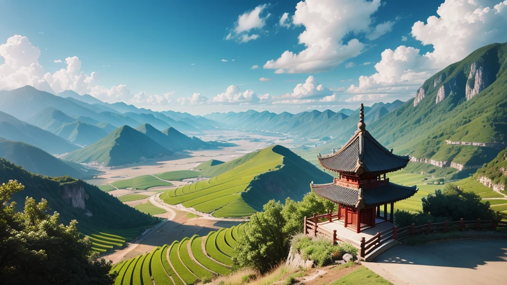 Beautiful scenery of Chinese countryside, Aerial view, Photorealistic photos. High definition, 8K