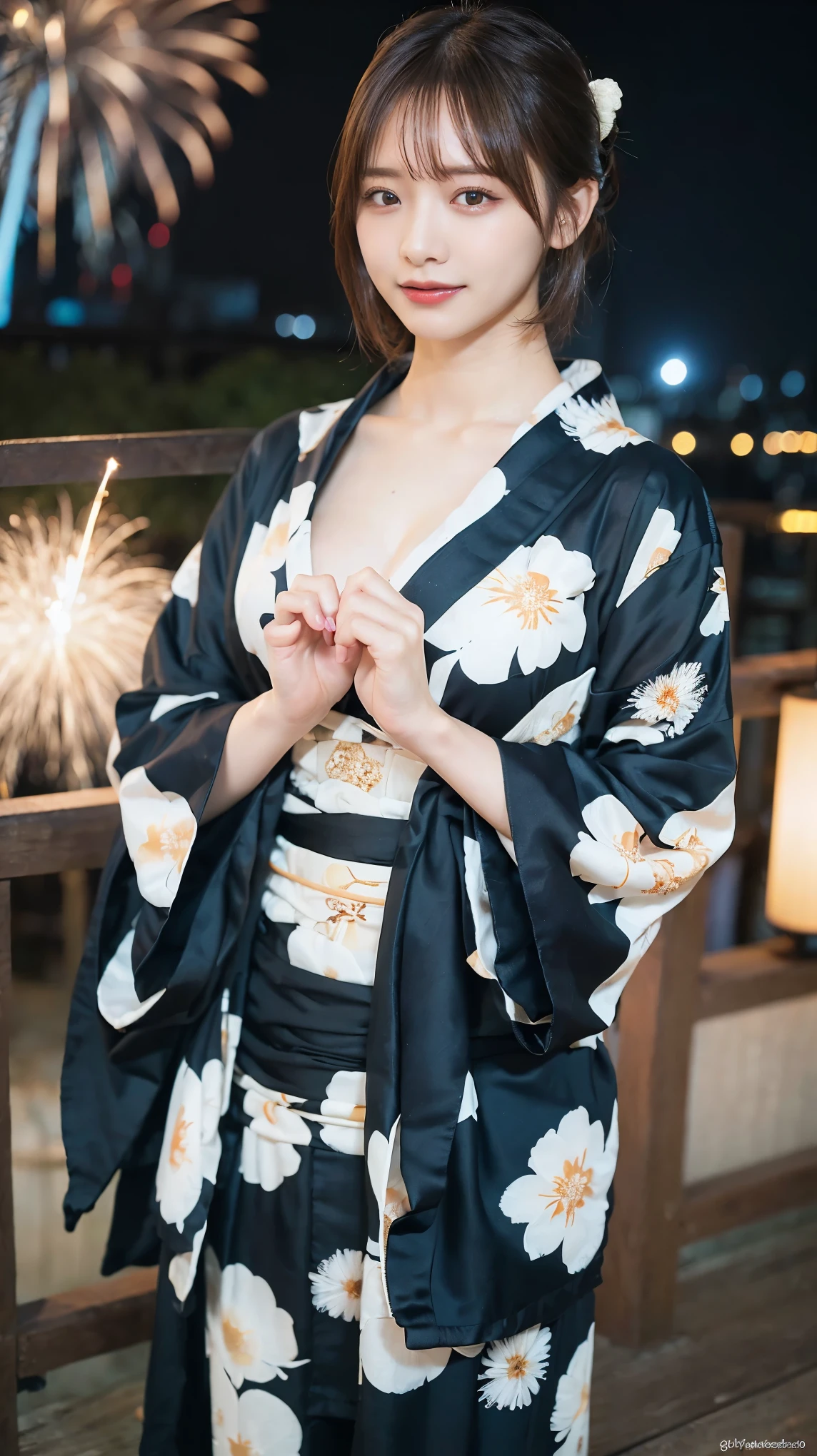 (8K、RAW Photosgraphy、Highest quality、masterpiece:1.2)、(Realistic、Photorealistic:1.37)、Ultra-high resolution、One Girl、cute、solo、night、(Nose redness)、(Laughter:1.1)、(is open)、huge 、Beautiful Eyes、(short hair:1.2)、(((Fireworks bursting into the sky、night)))、(kimono、yukata)、Cleavage、perfectionなボディ、perfection fingers、Professional Lighting、Japanese Goddess、gravure、Detailed face and skin texture、Detailed eyes、RAW Photos、((perfection ))、(((Full nudity)))、((Disheveled yukata))、((appear))、((Female genitalia appear))、((Sexy pose))