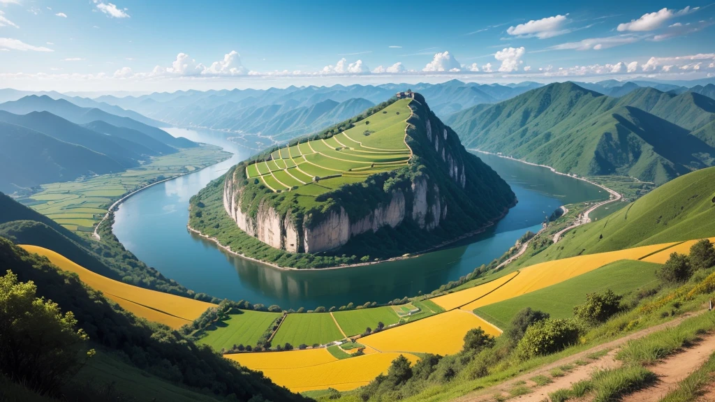 Beautiful scenery of Chinese countryside, Aerial view, Photorealistic photos. High definition, 8K