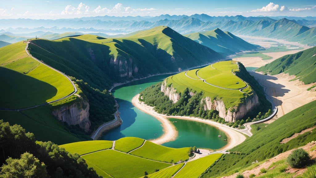 Beautiful scenery of Chinese countryside, Aerial view, Photorealistic photos. High definition, 8K