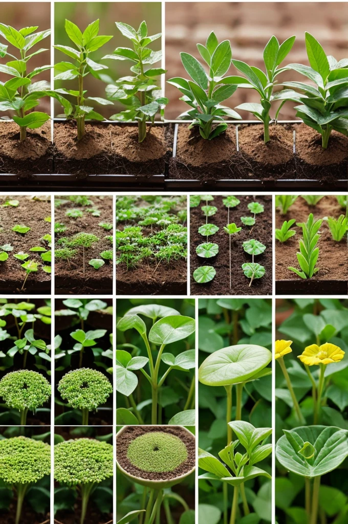 Show realistic stages of germination in days like a collage
