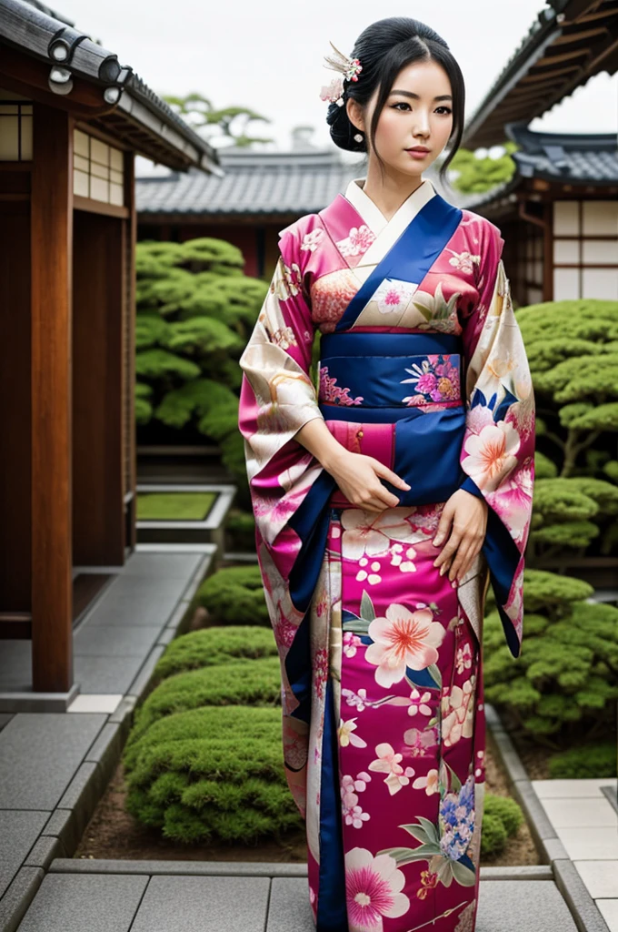 Japanese Geisha with air plants kimono