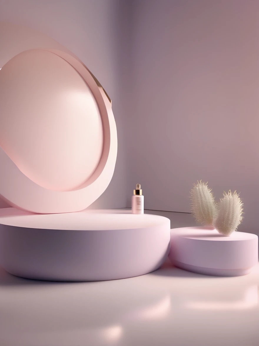 Minimalist stage design for skin care product serenity , Stage Focus,Single central product stage , Digital Environment , High quality lighting in C4D OctaneRender and BlenderStudio, Ultra high definition 32KUHD