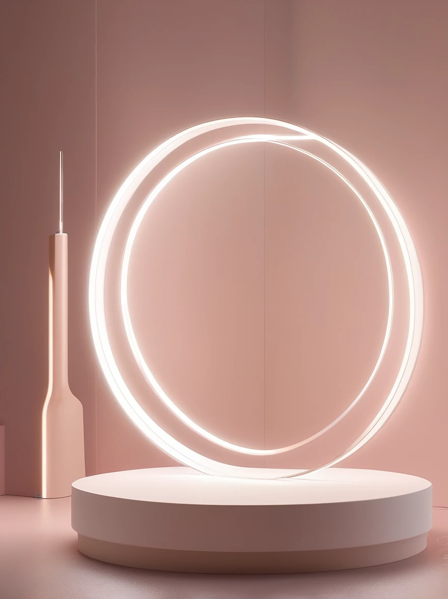 Minimalist stage design for skin care product serenity , Stage Focus,Single central product stage , Digital Environment , High quality lighting in C4D OctaneRender and BlenderStudio, Ultra high definition 32KUHD