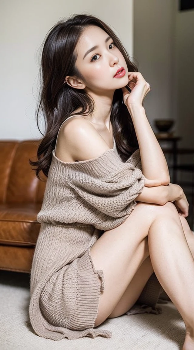 Dark brown hair、Light brown eyes、Japanese actress、 Lady、I am about 40 years old..、(Intricate details:1.2)、(Which one is on top??:1.4)、 (Ultra-high resolution:1.2)、Ultra-high resolution、(Finely tuned)、(Detailed facial features)、Hmph、8K resolution、D cup size breasts、Long Hair、Bright, sunny living room、Large windows、Extravagant space、relax、、,Full body photo、Head to toe shot、Beautiful legs、Loose dress、Beautiful legs、A refreshing room filled with sunlight、she, household items, (plant:0.8), Fashion Hub, Extreme Detail, Very detailed, Realistic, Hourglass-shaped body, Obscene pose,、、私 cry a lot、tears、person on the left、White wall、White floor、diagonally from below、Lift your chin、Relax your shoulders and place them against the wall.、relaxした表情、Pose of Weakness、
