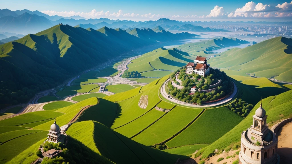 Beautiful scenery of Chinese countryside, Aerial view, Photorealistic photos. High definition, 8K