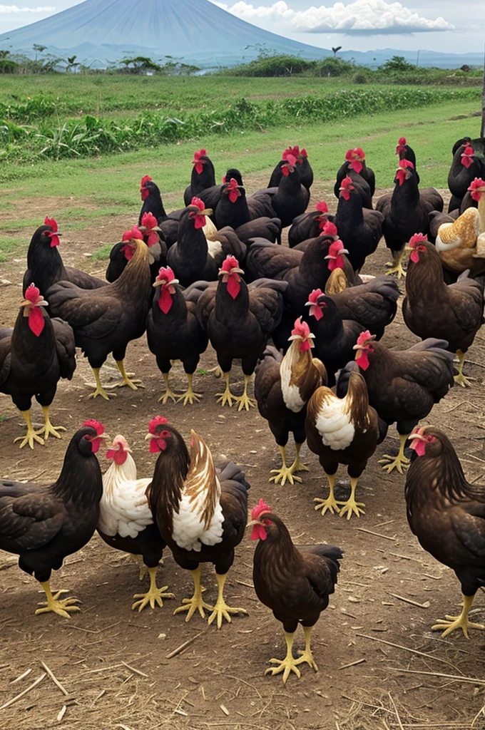 Mount mayon with heritage chicken breeds