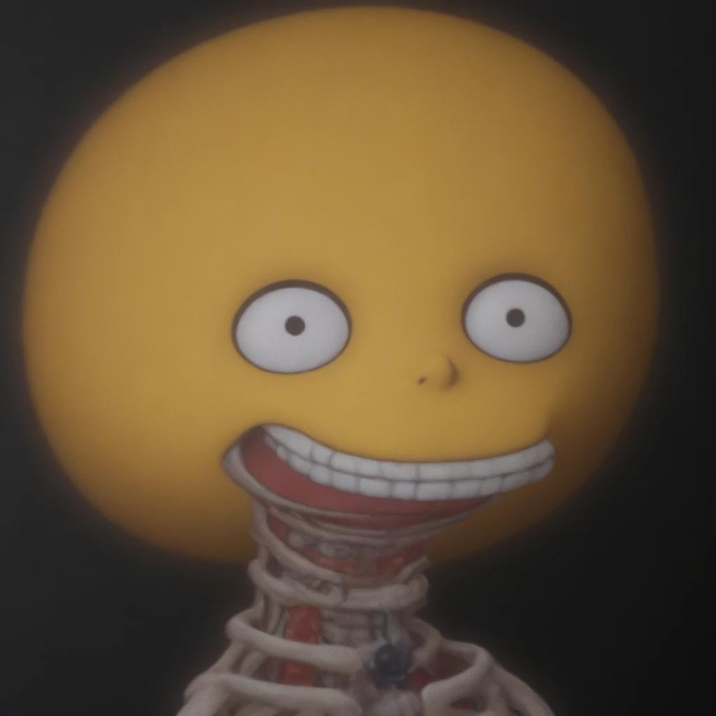 close-up, looking at viewer split head and body of a Lisa Simpson, inside a skeleton, subsurface scattering, ultra hd, 4k, high def, Photorealistic, Hyperrealistic, Hyper detailed, analog style, realistic, masterpiece, best quality, ultra realistic, 8k, Intricate, High Detail, film photography, soft lighting, heavy shadow