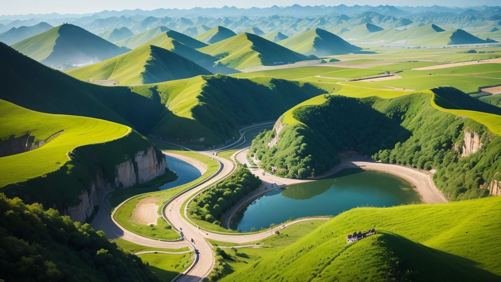 Beautiful scenery of Chinese countryside, Aerial view, Photorealistic photos. High definition, 8K