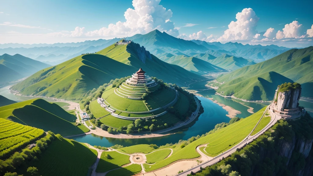 Beautiful scenery of Chinese countryside, Aerial view, Photorealistic photos. High definition, 8K