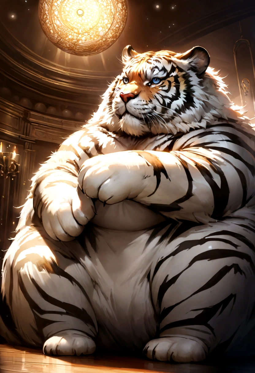 realistic tiger. start overweight, spherical, super fluffy, Super sweet
