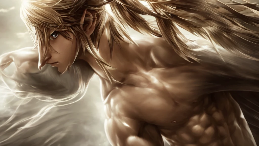 Masterpiece, 4K, HD, White, Human, Male, Brown Hair, Golden Hair strain, Greenish eyes, Piercing on left upper ear, Standard Bodytype,