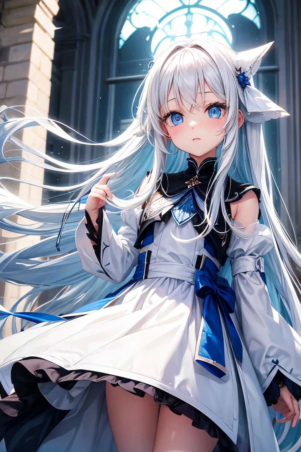 White long hair, blue eyes, little girl