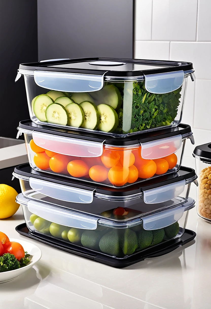 24-piece food storage box set,Black cover,transparent,tidy