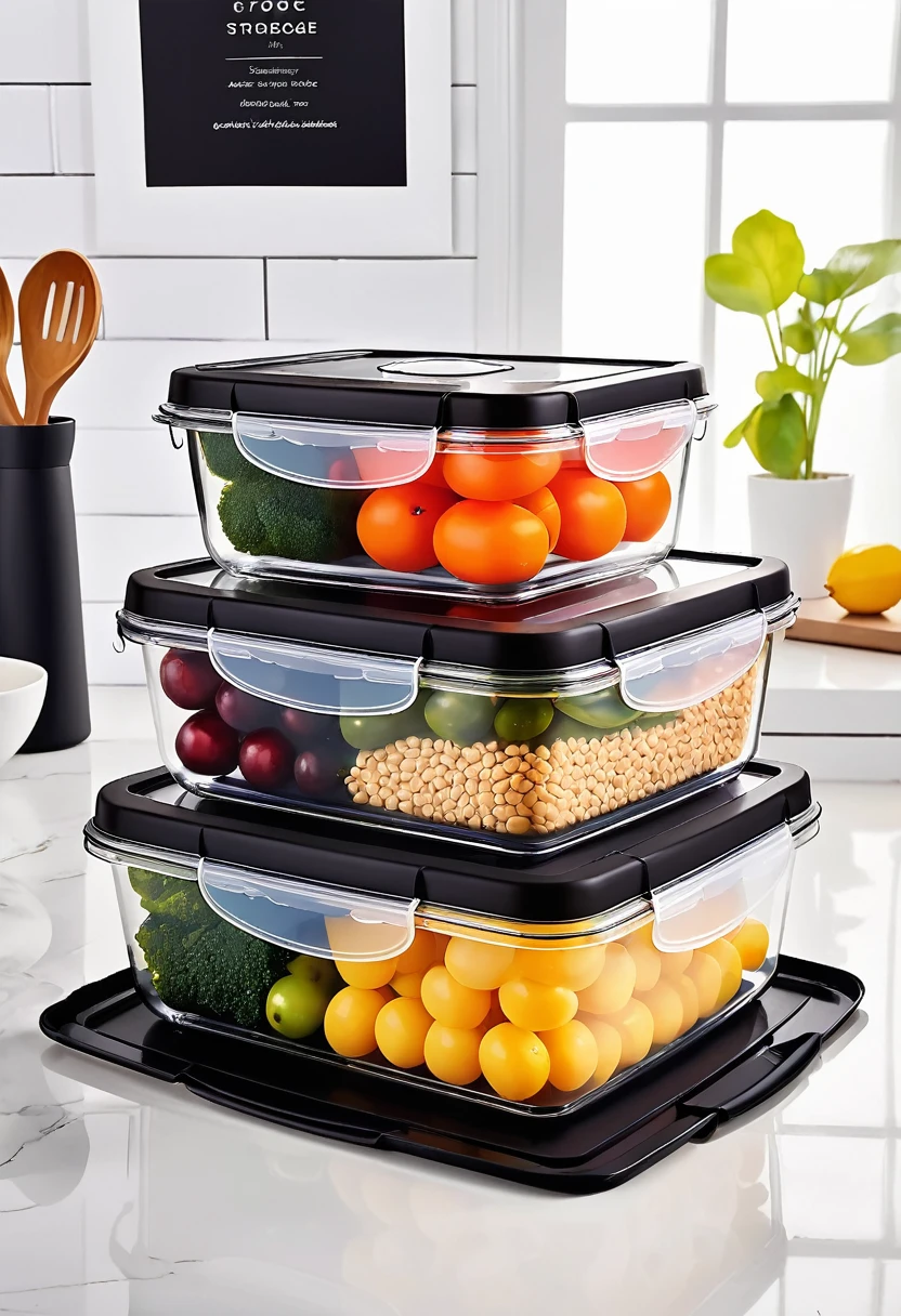 24-piece food storage box set,Black cover,transparent,tidy