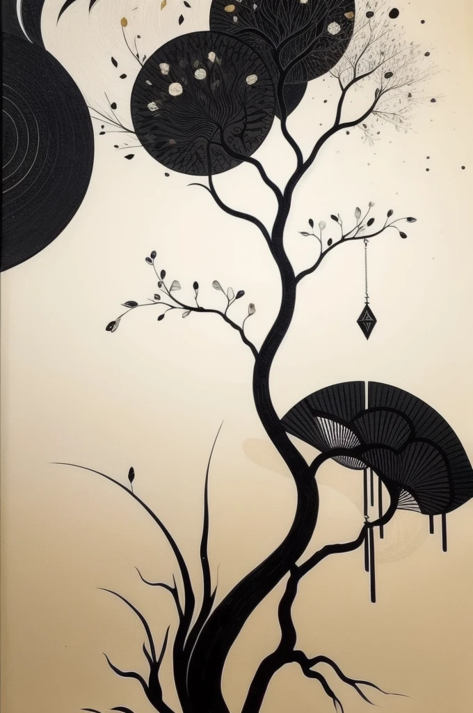 Nordic tree-shaped solitaire,Flat style, abstract artistic,Graphic design,symmetry, Math, Renaissance, Oil painting, 2D canvas, highly detailed, complex, Classic paint, Black monochrome, crystals, opulent, lap, gothic ornament, Graphic design