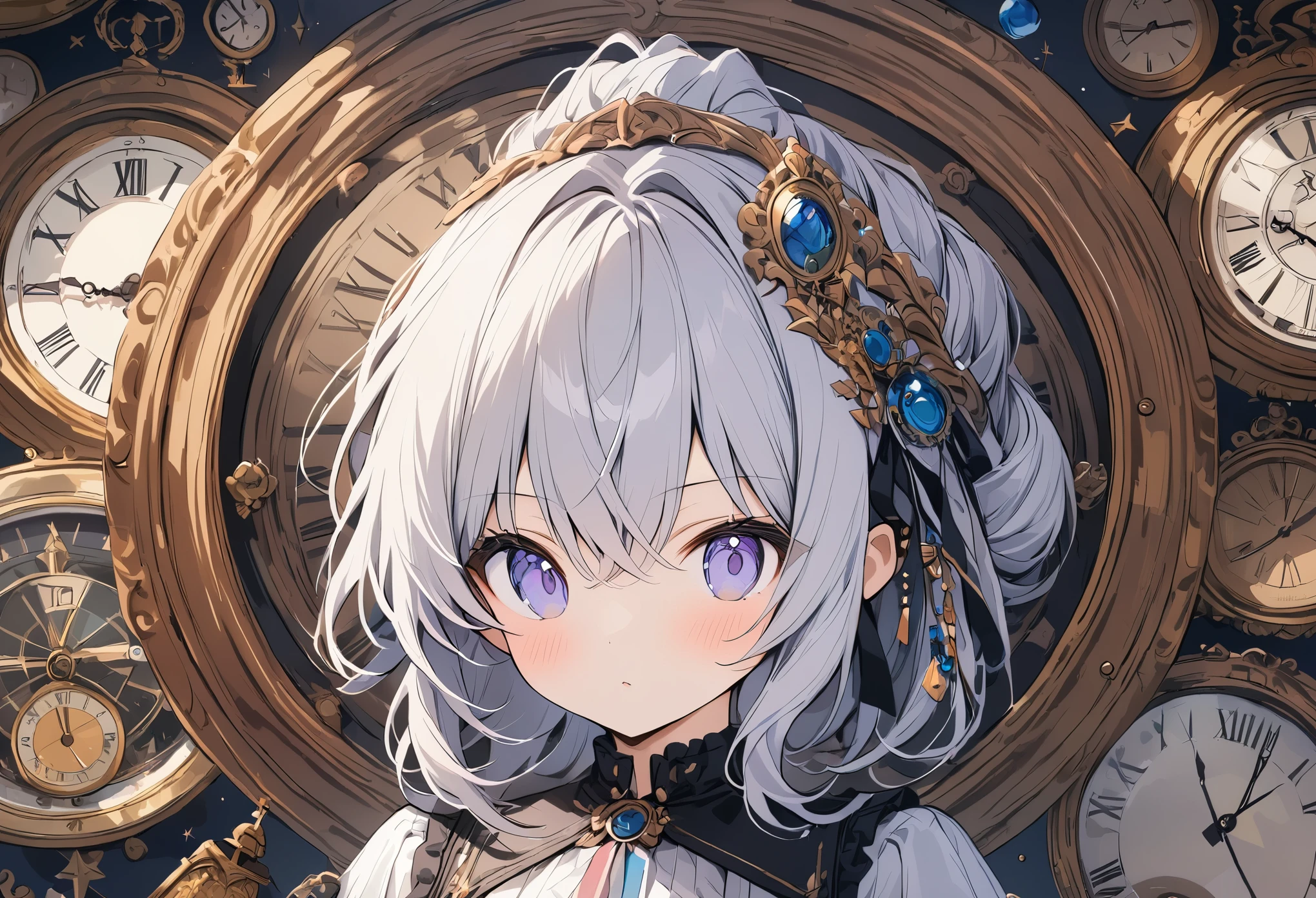 (Ultra high detail:1.2),(Highest quality:1.2),(number々Awards for:1.4),(Very absurd:1.4),(Girl in the watch:1.3),Various clock backgrounds,Fantasy World、Hair color is random、Hairstyle is random、Cute picture,One Girl