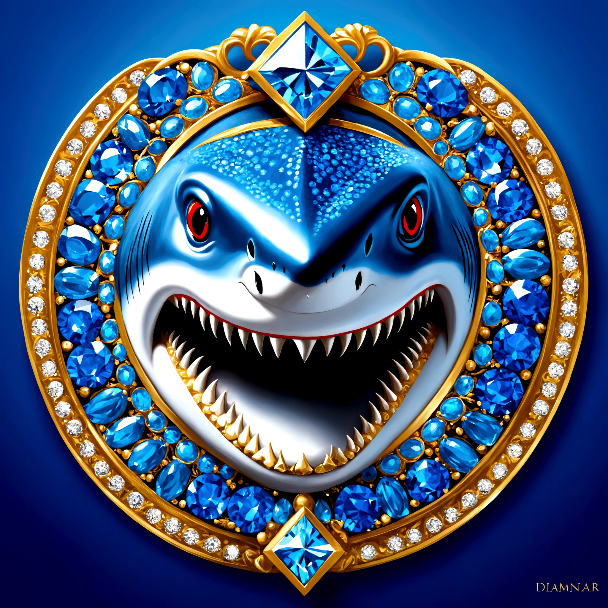 The elegant logo is written ("creole art GP") Diamant, ("creole art GP") segurando um Diamant brilhante acima da vista frontal estilo retrato de sua cabeça, shark face,no fundo aparece um gosto de tubarão com os fone de ouvido Diamant brilhante, dark blue. Farbe. 
