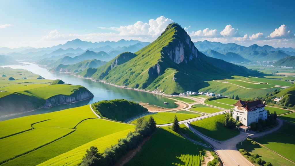 Beautiful scenery of Chinese countryside, Aerial view, Photorealistic photos. High definition, 8K