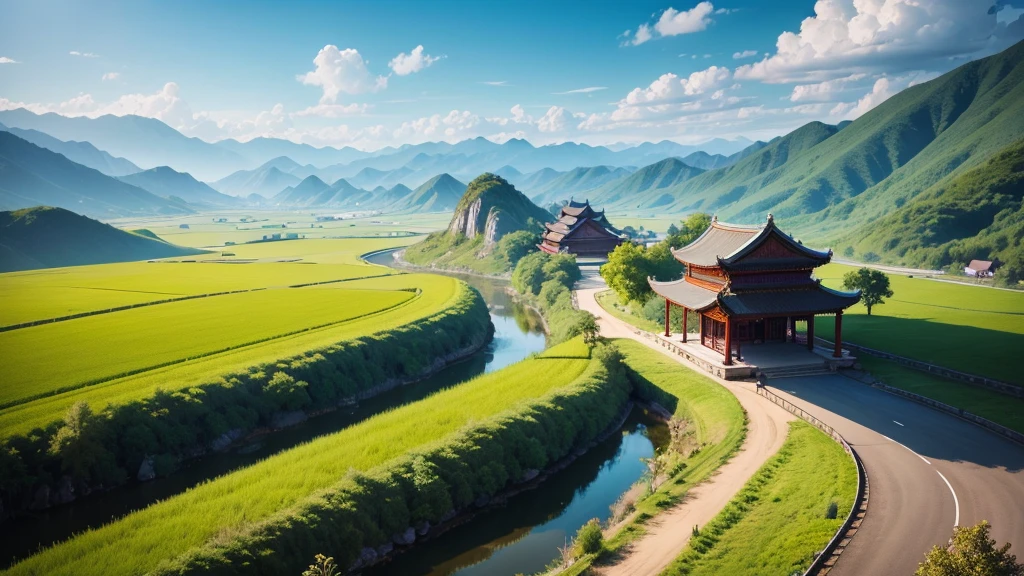 Beautiful scenery of Chinese countryside, Aerial view, Photorealistic photos. High definition, 8K