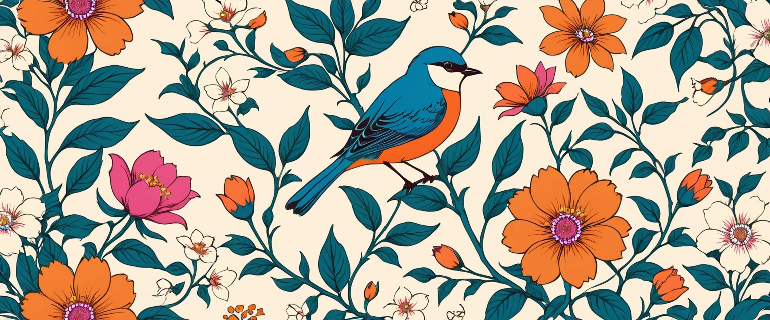 printing:Flower and bird pattern