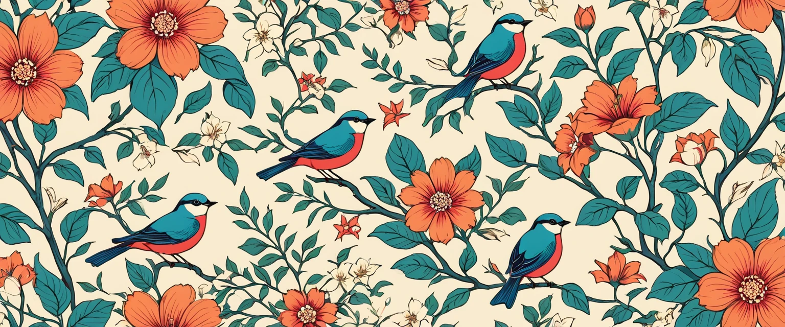 printing:Flower and bird pattern