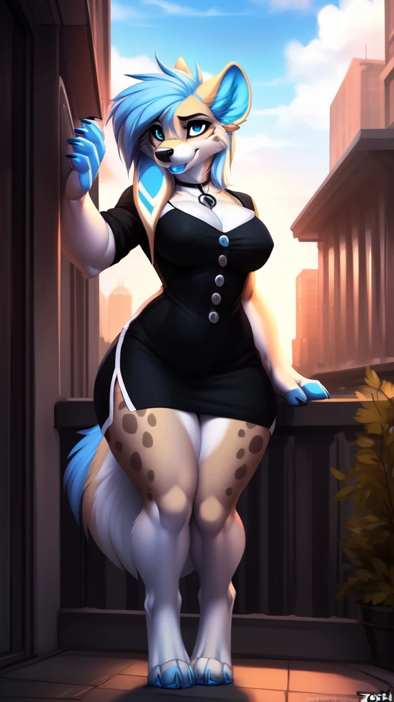 ((((SFW)))), I loaded the e621, beautiful and detailed,Woman (((female))) ((anthropo)) hyena, ross tran, por Ruan Jia, by zaush, por Foxovh, cinematic lighting, seducer, hyena, thicc thighs, (Huge breasted), full body view, (anthropo, cute fur, character focus:1.1), 1 girl,  cachorro anthropo, body skin, dog tail, standing alone, medium breasts, (thicc thighs grossas), curved, (cerulean,black andwhite colors_badass clothing) focus on , biki big sexy mom sensuous mom , (heart-shaped pupils), sensuous, seducer, fall in love girl, juridical, cute, naughty face, , grande show de halo , black hair with blue highlights. samurai girl inside the ass, Uniforme sensuous , with a soaked shirt , Visible saliva offering to breasts and partial sex clothes ((She's showing off her sensuousity) ( colar cerulean.) hottest 1st position for blue eyes sexy naughty face comfortable anime style cartoon style squirrel ears with blue hair ponytail , digital drawing and colorful city in the background, sexual expression.) (badass clothing colors: cerulean, black andwhite) (sensuous badass clothing), digitl art, sexual position, blushed, hourglass shape, furry tail, cinematic white background, vestido sensuous, 