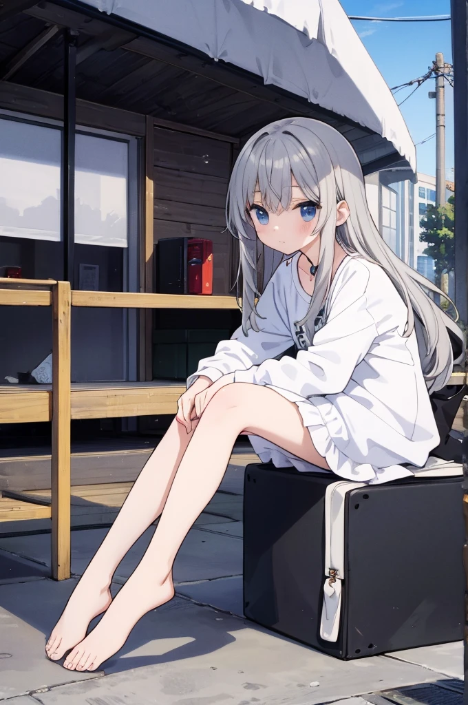 Gray Hair Long Hair Stylish Exhibitionism barefoot