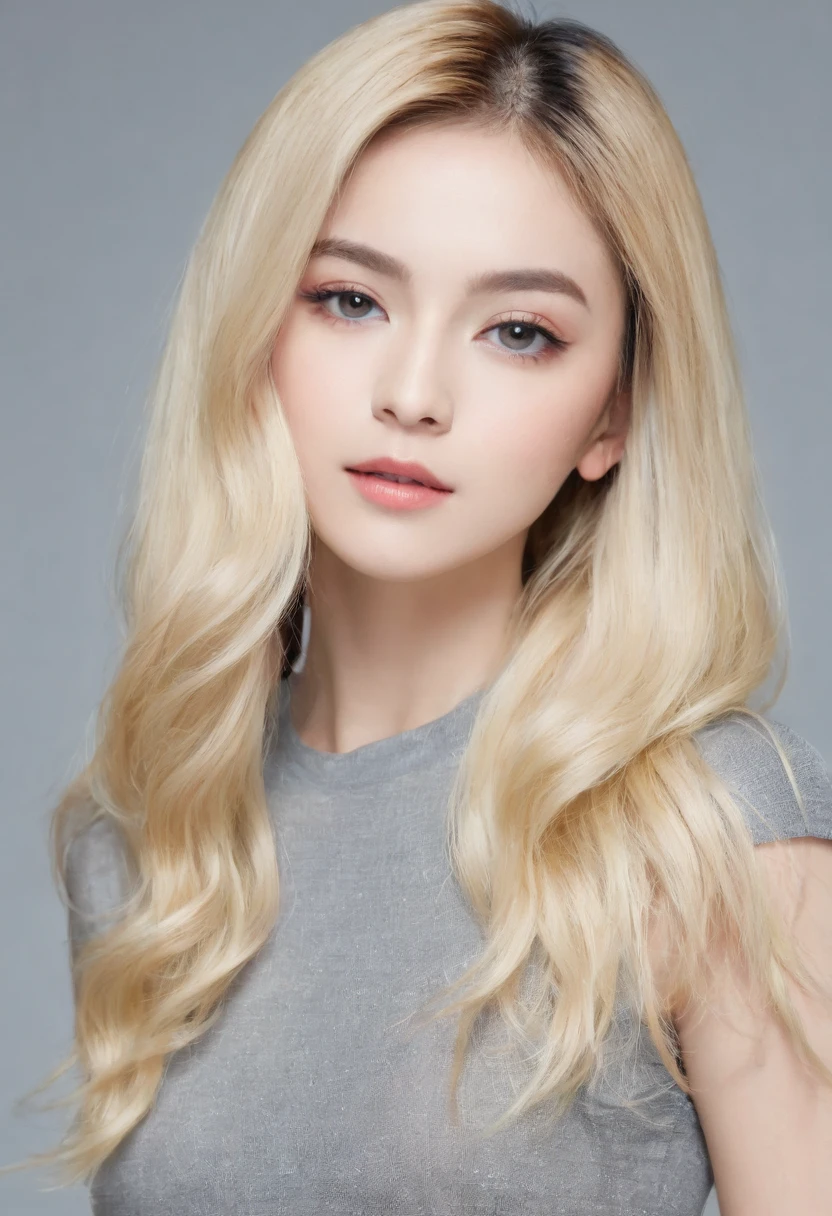 （（（European Caucasian Woman）））、（（（Mary, 18 years old）））、one person、（Thin contours、Grey Eye:1.5）、（Thin contours）、Big Breasts、Narrow waist、（（（White and translucent skin:1.3）））、Beautiful, shiny blonde medium-long hair、8-head-tall model style、Waist-down angle、Tokyo city、